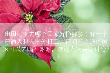 出国打工去哪个国家好挣钱多（我一个普通人想去国外打工，请问有合适的国家可以去吗？谢谢，欢迎大家共同讨论？）