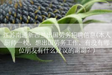江苏南通新西兰出国劳务招聘信息(本人厨师一枚，想出国劳务工作，有没有哪位朋友有什么建议的谢谢？)