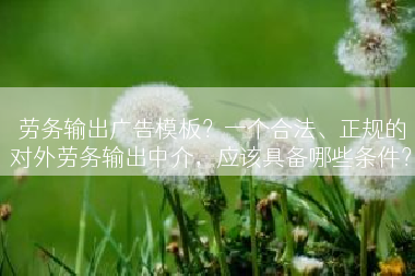 劳务输出广告模板？一个合法、正规的对外劳务输出中介，应该具备哪些条件？