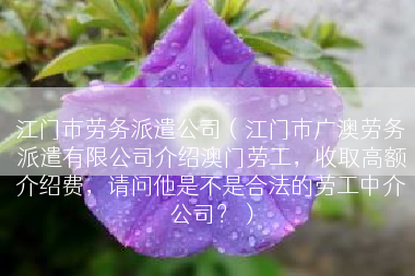 江门市劳务派遣公司（江门市广澳劳务派遣有限公司介绍澳门劳工，收取高额介绍费，请问他是不是合法的劳工中介公司？）