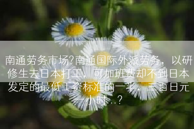 南通劳务市场?南通国际外派劳务，以研修生去日本打工，可加班费却不到日本发定的最低工资标准的一半，三百日元一小时...?