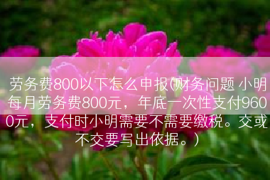 劳务费800以下怎么申报(财务问题 小明每月劳务费800元，年底一次性支付9600元，支付时小明需要不需要缴税。交或不交要写出依据。)