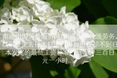 南通出国劳务服务网(南通国际外派劳务，以研修生去日本打工，可加班费却不到日本发定的最低工资标准的一半，三百日元一小时...)