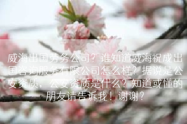 威海出国劳务公司？谁知道威海祝成出国咨询服务有限公司怎么样？据说是公安资质，公安资质是什么？知道或懂的朋友请告诉我！谢谢？