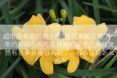 超市劳务合同电子版?我在某超市签了一年的劳动合同可是我刚签完十几天我突然有急事就擅自离职了，被告违约怎么办?
