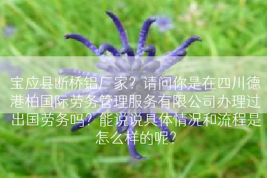 宝应县断桥铝厂家？请问你是在四川德港柏国际劳务管理服务有限公司办理过出国劳务吗？能说说具体情况和流程是怎么样的呢？