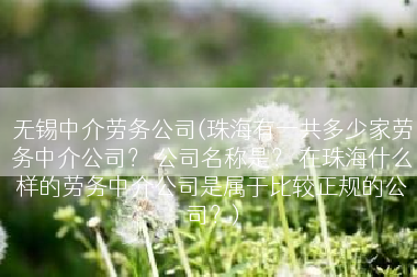 无锡中介劳务公司(珠海有一共多少家劳务中介公司？ 公司名称是？ 在珠海什么样的劳务中介公司是属于比较正规的公司？)