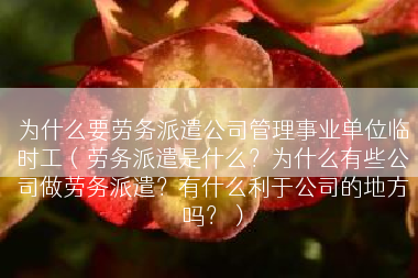 为什么要劳务派遣公司管理事业单位临时工（劳务派遣是什么？为什么有些公司做劳务派遣？有什么利于公司的地方吗？）