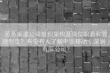 劳务派遣公司组织架构及岗位职责和管理制度？有没有人了解中国移动（深圳）有限公司？