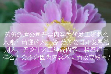 劳务派遣公司开票内容为代发工资怎么入账？请懂的人回答:劳务公司开发票给别人，无论什么工种或内容，税率都一样么？会不会因为内容不同而改变税率？