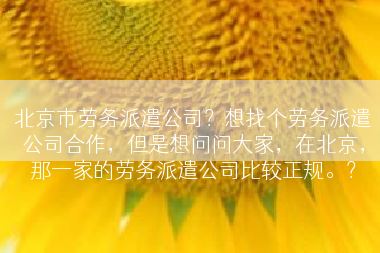 北京市劳务派遣公司？想找个劳务派遣公司合作，但是想问问大家，在北京，那一家的劳务派遣公司比较正规。？