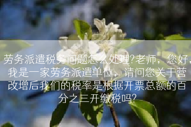 劳务派遣税务问题怎么处理?老师，您好，我是一家劳务派遣单位，请问您关于营改增后我们的税率是根据开票总额的百分之三开缴税吗?