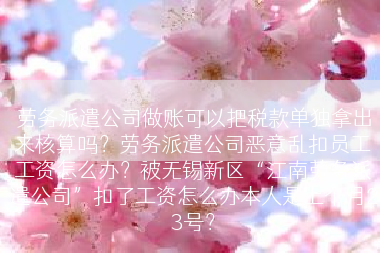 劳务派遣公司做账可以把税款单独拿出来核算吗？劳务派遣公司恶意乱扣员工工资怎么办？被无锡新区“江南劳务派遣公司”扣了工资怎么办本人是上个月23号？