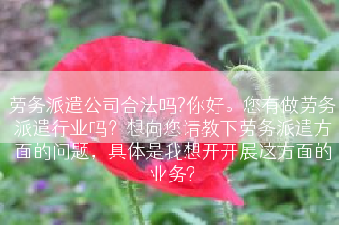劳务派遣公司合法吗?你好。您有做劳务派遣行业吗？想向您请教下劳务派遣方面的问题，具体是我想开开展这方面的业务?
