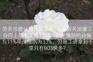 劳务派遣公司社保基数?我是劳务派遣工合同上基本工资1508，自己缴纳的社保为11%单位缴纳为33%，但我工资拿到手里只有903快多?