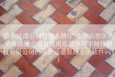劳务派遣公司管理系统(广东中山地区的劳务派遣公司有使用东莞市翔宇网络科技有限公司的劳务派遣管理系统软件吗？)