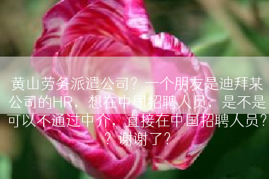 黄山劳务派遣公司？一个朋友是迪拜某公司的HR，想在中国招聘人员，是不是可以不通过中介，直接在中国招聘人员？？谢谢了？