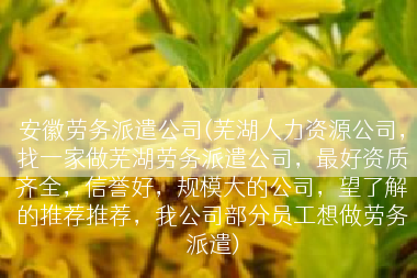 安徽劳务派遣公司(芜湖人力资源公司，找一家做芜湖劳务派遣公司，最好资质齐全，信誉好，规模大的公司，望了解的推荐推荐，我公司部分员工想做劳务派遣)