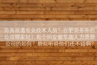 劳务派遣专业技术人员？合肥劳务外包公司哪家好？有个叫安徽华瑞人力资源公司的如何？貌似听说他们还不错啊？
