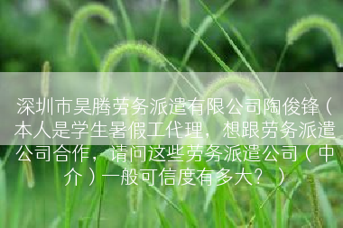 深圳市昊腾劳务派遣有限公司陶俊锋（本人是学生暑假工代理，想跟劳务派遣公司合作，请问这些劳务派遣公司（中介）一般可信度有多大？）
