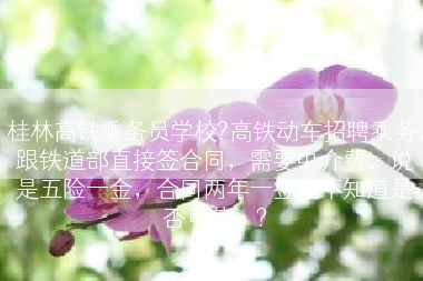 桂林高铁乘务员学校?高铁动车招聘乘务，跟铁道部直接签合同，需要中介费，说是五险一金，合同两年一签，不知道是否可信。?