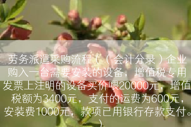 劳务派遣采购流程（（会计分录）企业购入一台需要安装的设备，增值税专用发票上注明的设备买价喂20000元，增值税额为3400元，支付的运费为600元，安装费1000元，款项已用银行存款支付。）
