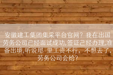 安徽建工集团集采平台官网？我在出国劳务公司已经面试成功,签证己经办理,准备出境,听说那�里工资不行，不想去了，劳务公司会给？