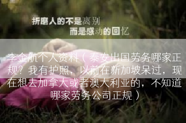 李金航个人资料（泰安出国劳务哪家正规？我有护照，以前在新加坡呆过，现在想去加拿大或者澳大利亚的，不知道哪家劳务公司正规）