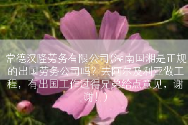 常德汉隆劳务有限公司(湖南国湘是正规的出国劳务公司吗？去阿尔及利亚做工程，有出国工作过得兄弟给点意见，谢谢！)