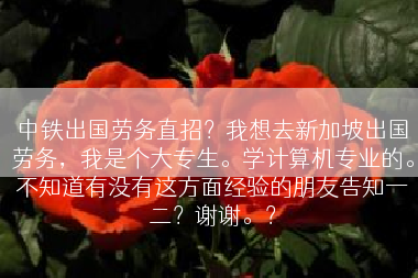 中铁出国劳务直招？我想去新加坡出国劳务，我是个大专生。学计算机专业的。不知道有没有这方面经验的朋友告知一二？谢谢。？