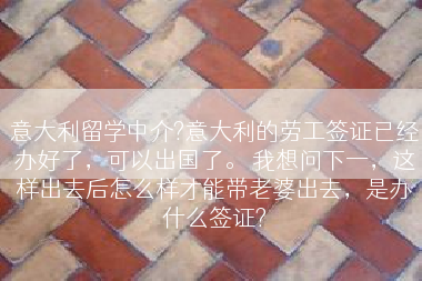 意大利留学中介?意大利的劳工签证已经办好了，可以出国了。 我想问下一，这样出去后怎么样才能带老婆出去，是办什么签证?