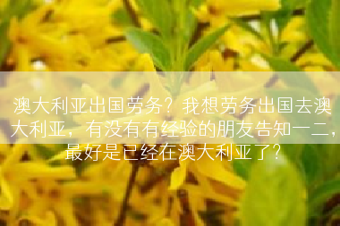 澳大利亚出国劳务？我想劳务出国去澳大利亚，有没有有经验的朋友告知一二，最好是已经在澳大利亚了？