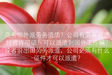 商务部外派劳务资质？公司有劳务派遣经营许可证！可以派遣到国外工作嘛？或者说出国劳务派遣，公司必须有什么证件才可以派遣？
