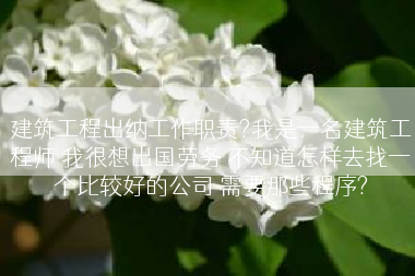 建筑工程出纳工作职责?我是一名建筑工程师 我很想出国劳务 不知道怎样去找一个比较好的公司 需要那些程序?