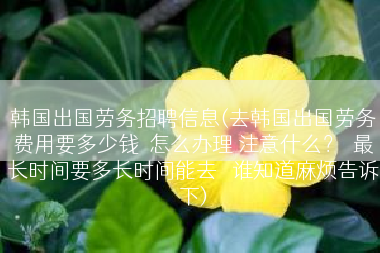 韩国出国劳务招聘信息(去韩国出国劳务费用要多少钱  怎么办理 注意什么？  最长时间要多长时间能去   谁知道麻烦告诉下)