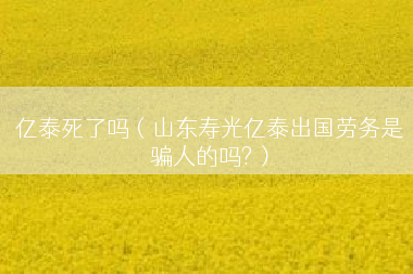 亿泰死了吗（山东寿光亿泰出国劳务是骗人的吗?）