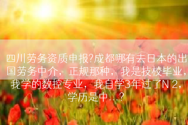 四川劳务资质申报?成都哪有去日本的出国劳务中介，正规那种，我是技校毕业，我学的数控专业，我自学3年过了N 2，学历是中...?