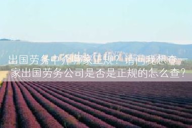 出国劳务中介哪家正规？请问我想查一家出国劳务公司是否是正规的怎么查？