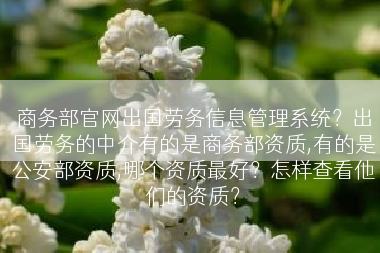 商务部官网出国劳务信息管理系统？出国劳务的中介有的是商务部资质,有的是公安部资质,哪个资质最好？怎样查看他们的资质？
