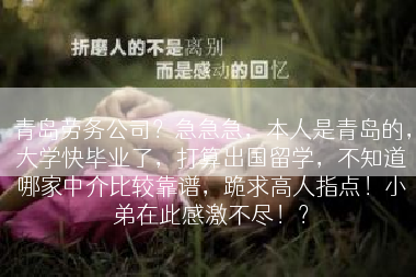 青岛劳务公司？急急急，本人是青岛的，大学快毕业了，打算出国留学，不知道哪家中介比较靠谱，跪求高人指点！小弟在此感激不尽！？