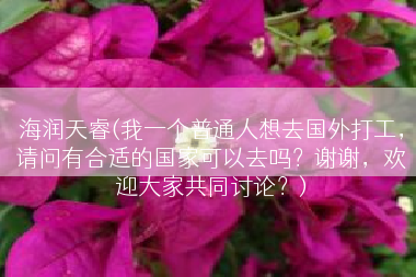 海润天睿(我一个普通人想去国外打工，请问有合适的国家可以去吗？谢谢，欢迎大家共同讨论？)