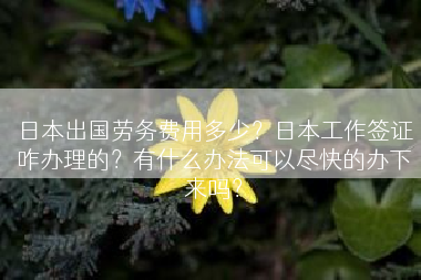 日本出国劳务费用多少？日本工作签证咋办理的？有什么办法可以尽快的办下来吗？