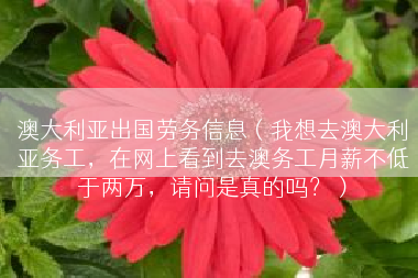 澳大利亚出国劳务信息（我想去澳大利亚务工，在网上看到去澳务工月薪不低于两万，请问是真的吗？）