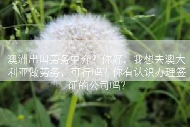 澳洲出国劳务中介？你好，我想去澳大利亚做劳务，可行吗？你有认识办理签证的公司吗？