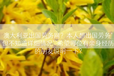 澳大利亚出国劳务网？本人想出国劳务`但不知道详细情况``希望哪位有亲身经历的朋友说明一下？