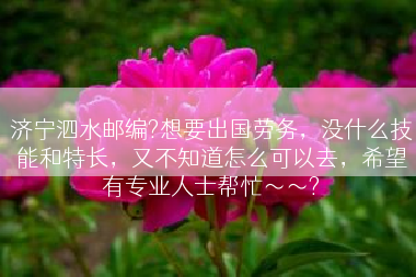 济宁泗水邮编?想要出国劳务，没什么技能和特长，又不知道怎么可以去，希望有专业人士帮忙～～?