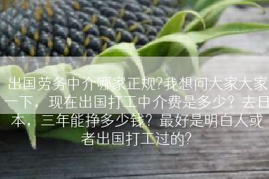 出国劳务中介哪家正规?我想问大家大家一下，现在出国打工中介费是多少？去日本，三年能挣多少钱？最好是明白人或者出国打工过的?