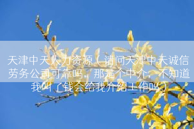 天津中天人力资源（请问天津中天诚信劳务公司可靠吗，那是个中介，不知道我叫了钱会给我介绍工作吗）