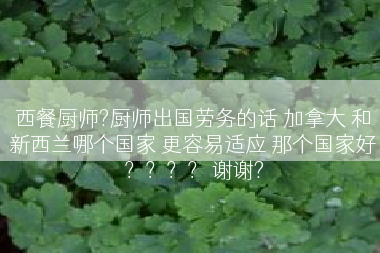 西餐厨师?厨师出国劳务的话 加拿大 和新西兰哪个国家 更容易适应 那个国家好？？？？ 谢谢?