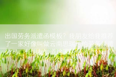 出国劳务派遣函模板？我朋友给我推荐了一家好像叫做云南思瑞达的劳务派遣公司，有朋友知道这家劳务派遣公司到底怎么样吗？